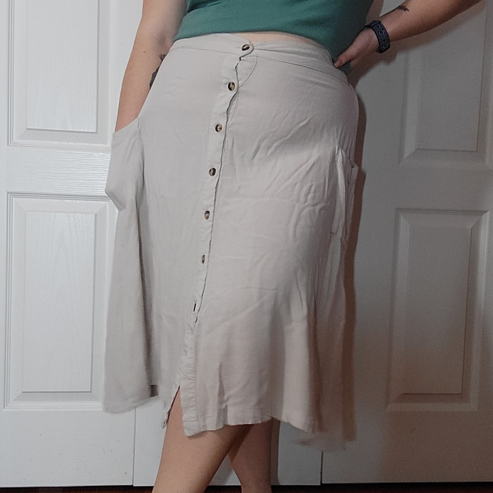 Beige Button Down Midi Skirt
